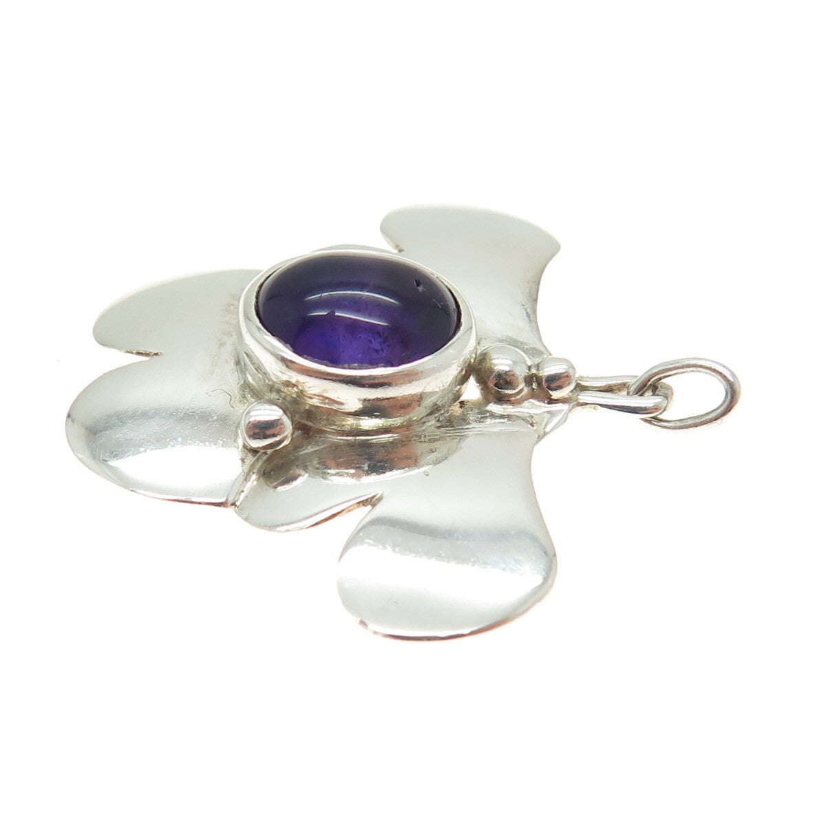 925 Sterling Silver Vintage Real Amethyst Gemstone Modernist Pendant