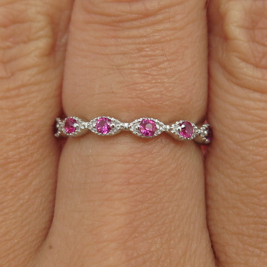 925 Sterling Silver Lab-Created Pink Sapphire All Around Eternity Ring Size 6.75