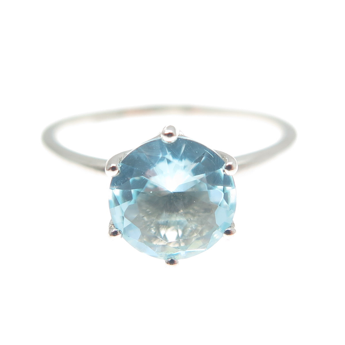 DAZZLERS 925 Sterling Silver Round-Cut Nano Blue Topaz Ring Size 7.75