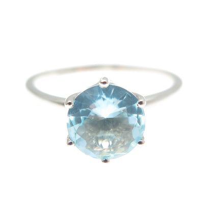 DAZZLERS 925 Sterling Silver Round-Cut Nano Blue Topaz Ring Size 7.75