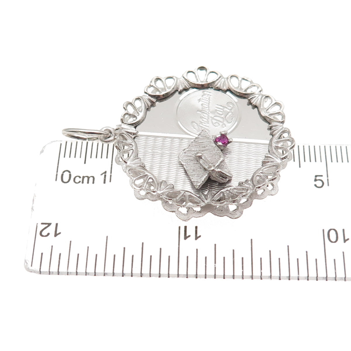 Art's Elegance Sterling Silver Vintage Rhinestone Graduation Day Charm Pendant