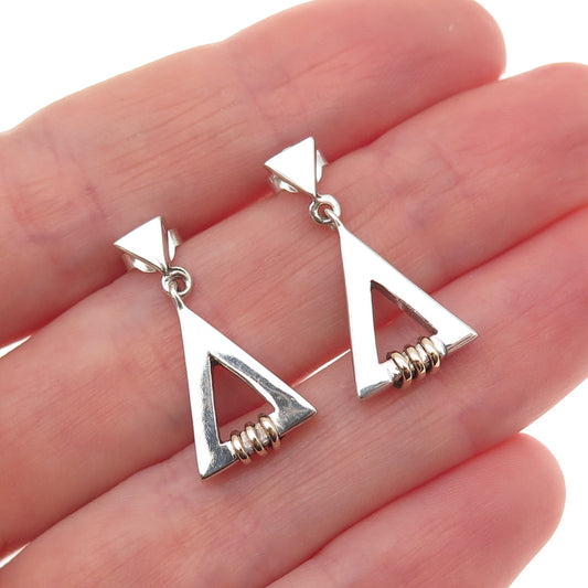 925 Sterling Silver Gold Filled Vintage Modernist Triangle Dangle Earrings
