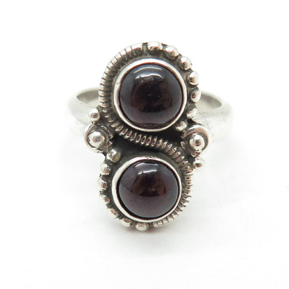 925 Sterling Silver Vintage Real Tourmaline Beaded Oxidized Ring Size 7.75