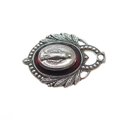 925 Sterling Silver Antique Art Deco Bohemian Glass St. Mary Charm Pendant