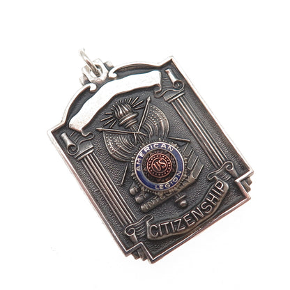 925 Sterling 2-Tone Antique Art Deco Enamel American Legion Citizenship Pendant