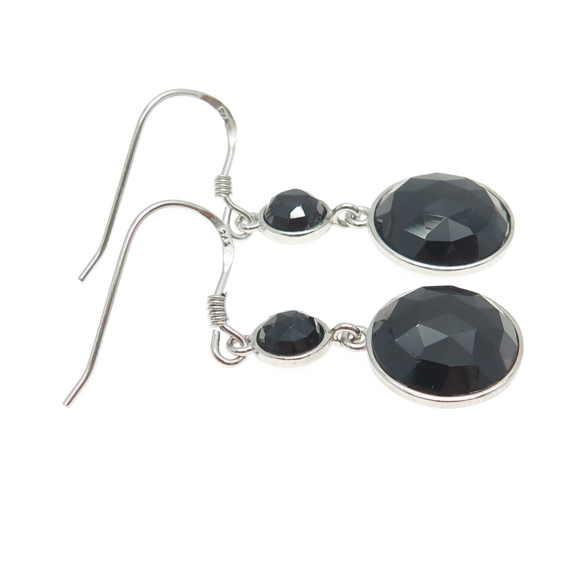 925 Sterling Silver Vintage Real Black Spinel Gemstone Dangle Earrings