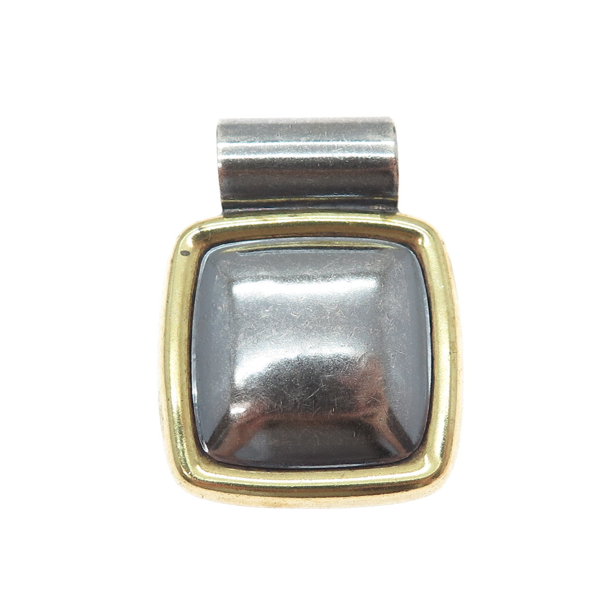 LATON 925 Sterling Silver 2-Tone Vintage Mexico Modernist Oxidized Slide Pendant