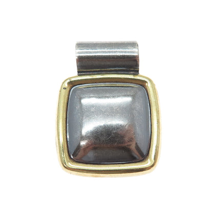 LATON 925 Sterling Silver 2-Tone Vintage Mexico Modernist Oxidized Slide Pendant