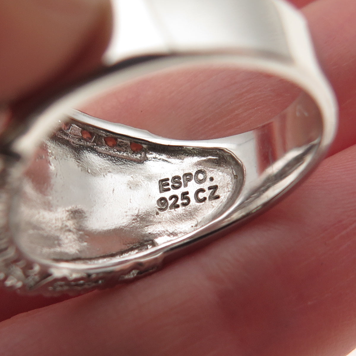 ESPO Joseph Esposito 925 Sterling Silver 2-Tone C Z Hammered Ring Size 8.25