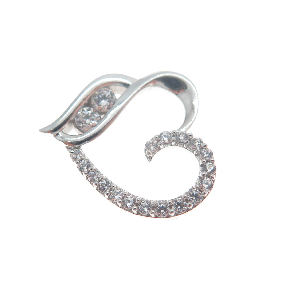 925 Sterling Silver Round-Cut C Z Heart Minimalist Charm Slide Pendant