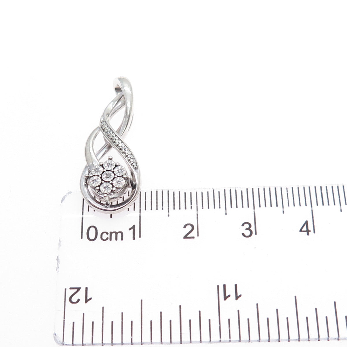 925 Sterling Silver Real Round-Cut Diamond Twisted Charm Pendant