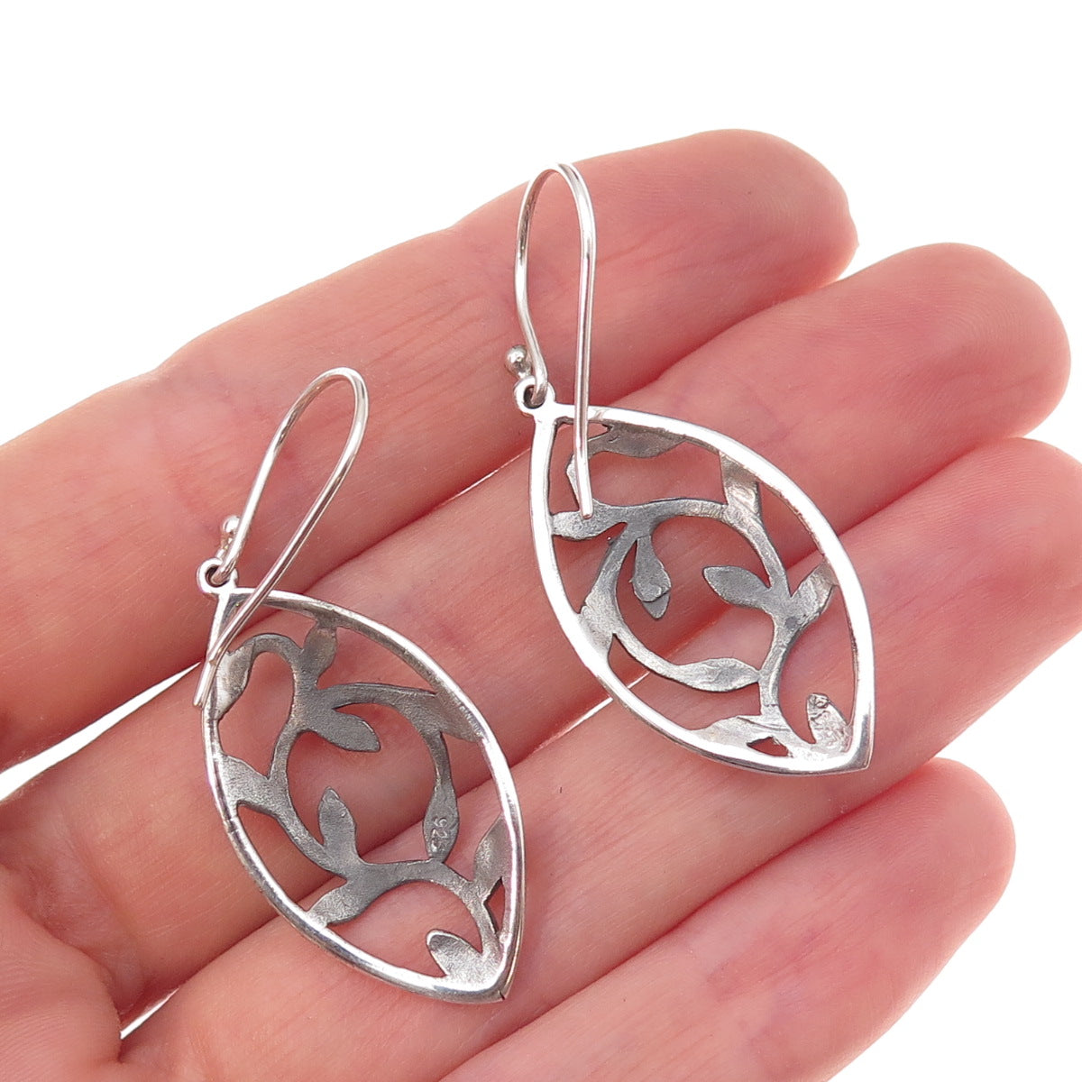 925 Sterling Silver Vintage Floral Dangle Earrings