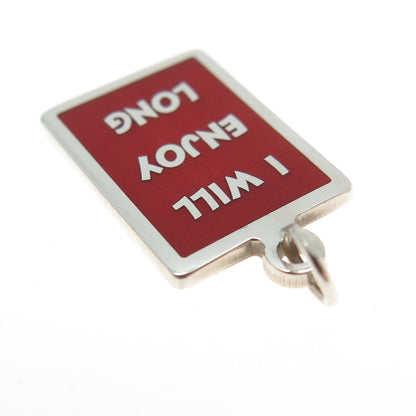 925 Sterling Silver Red Enamel "I Will Enjoy Long" Minimalist Charm Pendant