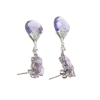 925 Sterling Silver Real Amethyst & White Topaz Dangle Earrings