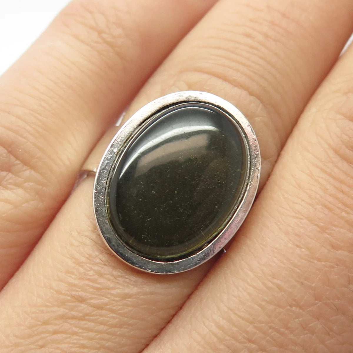 925 Sterling Silver Vintage Glass Oval Ring Size 6.25