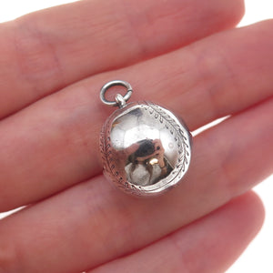 925 Sterling Silver Antique Art Deco Baseball Ball Oxidized 3D Charm Pendant