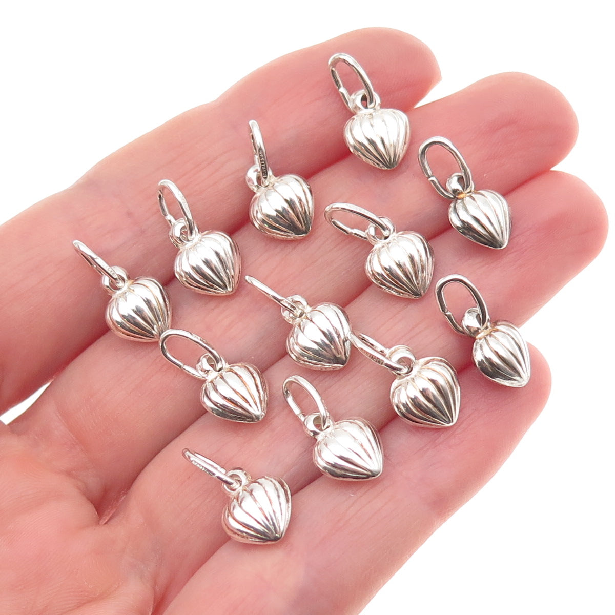 Old Stock 925 Sterling Silver Vintage Italy SET of 12 Heart Mini Charm Pendants