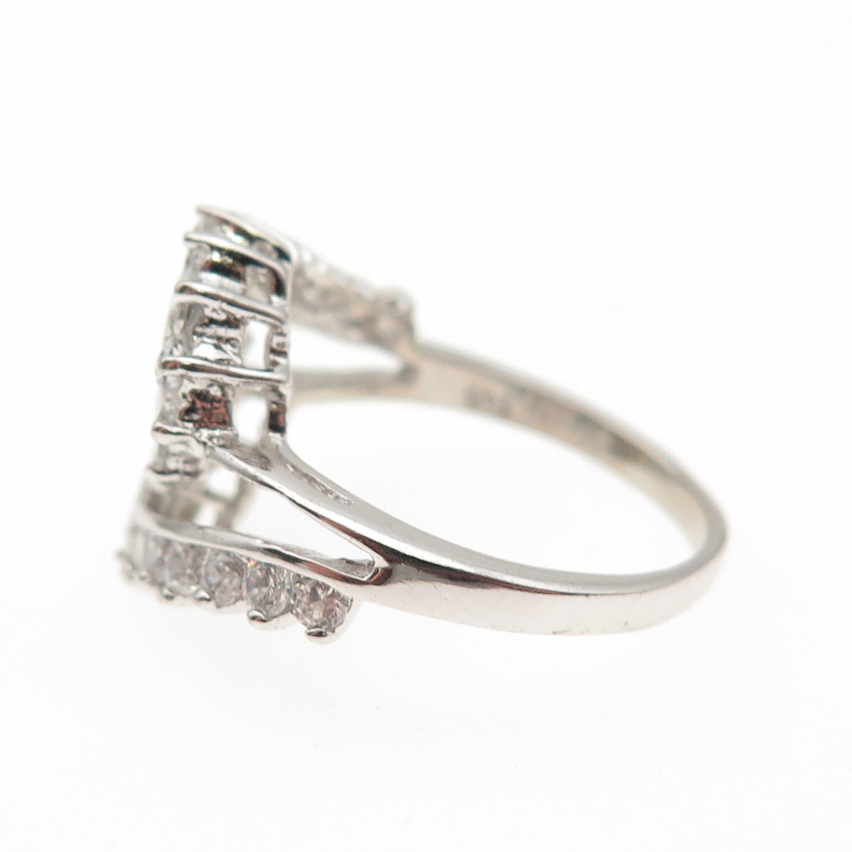 925 Sterling Silver Round-Cut C Z Interlocked Bypass Ring Size 6