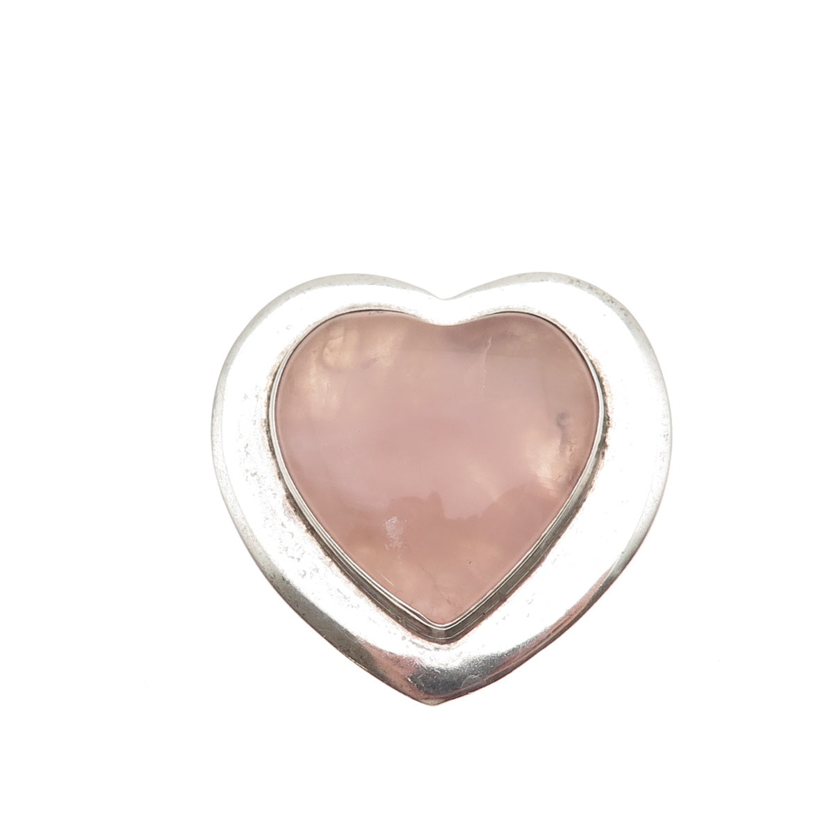 GFMW Great Falls Metal Works 925 Sterling Vintage Real Rose Quartz Heart Brooch