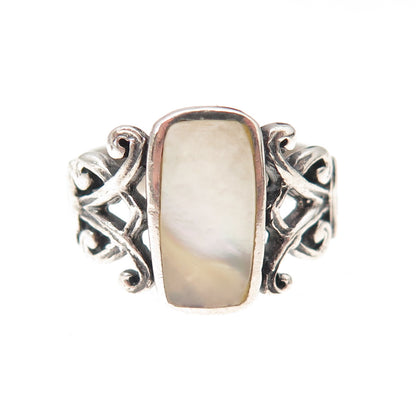 925 Sterling Silver Vintage Mexico Real MOP Heart Oxidized Ring Size 5