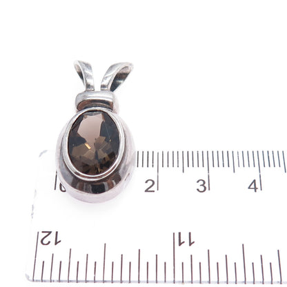 BOMA 925 Sterling Silver Vintage Real Smoky Quartz Oxidized Charm Pendant