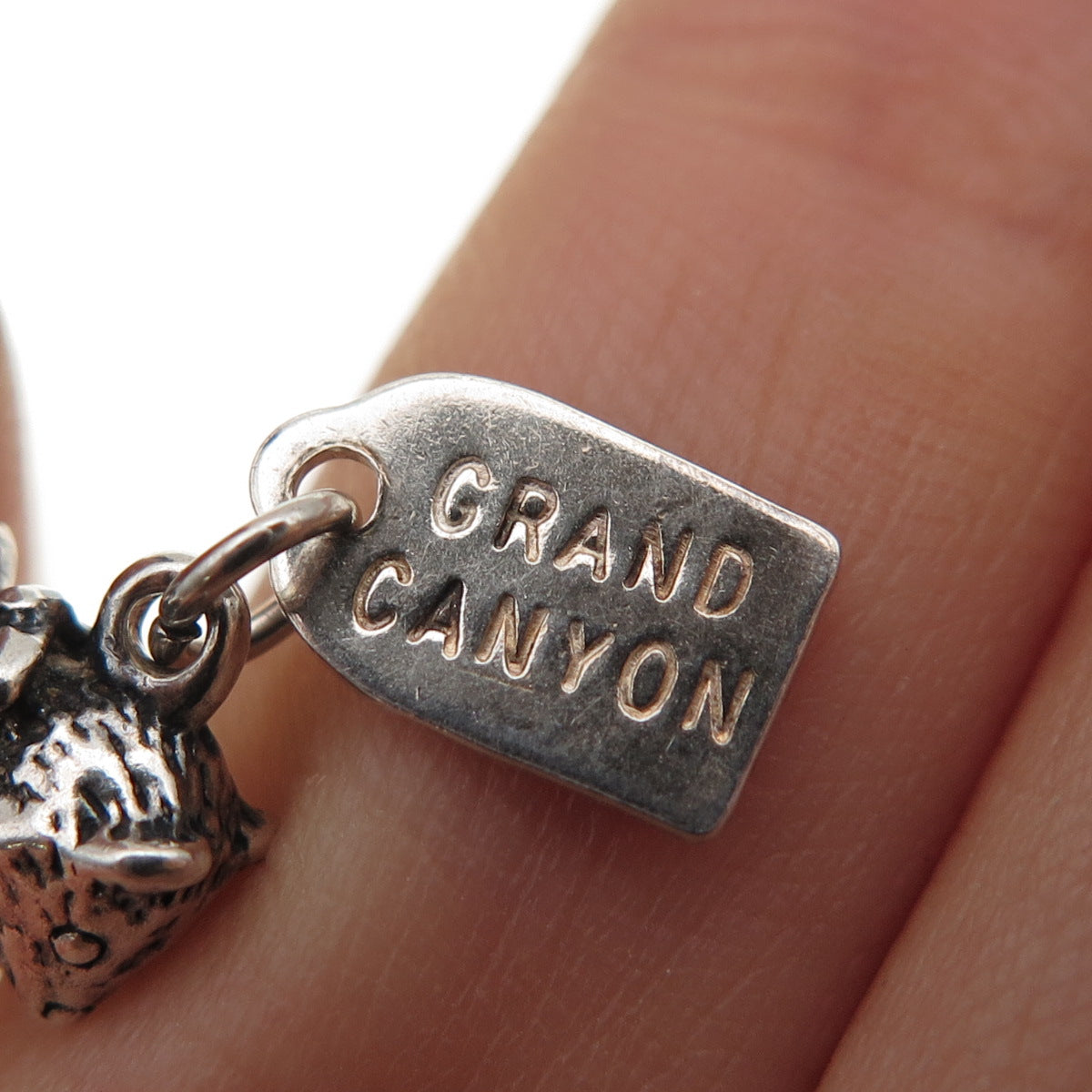 Old Pawn 925 Sterling Silver Vintage Turquoise Bear Grand Canyon Mini 3D Pendant
