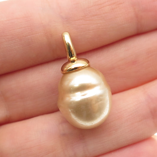 925 Sterling Silver Gold Plated Faux Baroque Pearl Mini Charm Pendant
