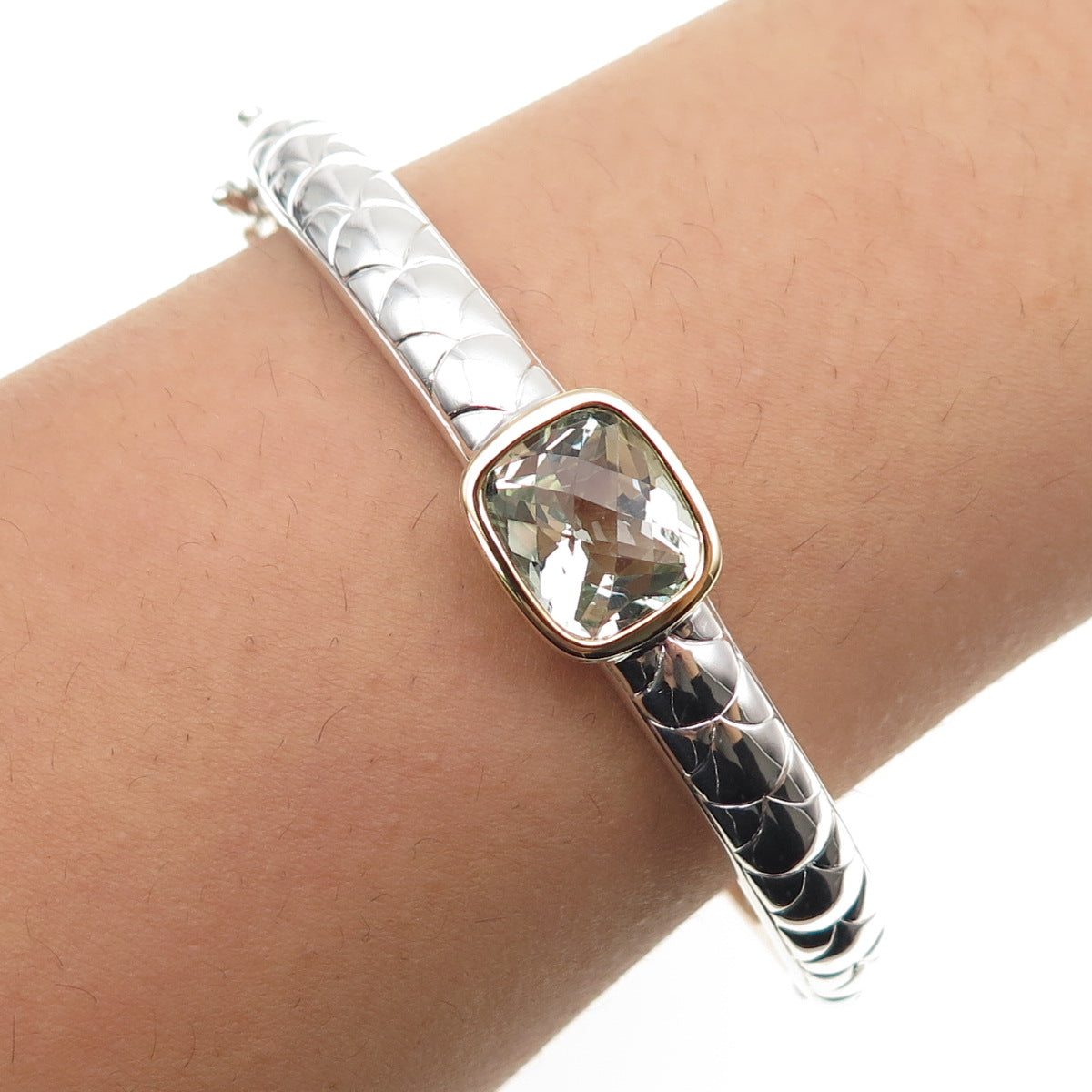 Lorenzo 925 Sterling Silver 18K Gold Vintage Real Green Amethyst Bracelet 6.75"