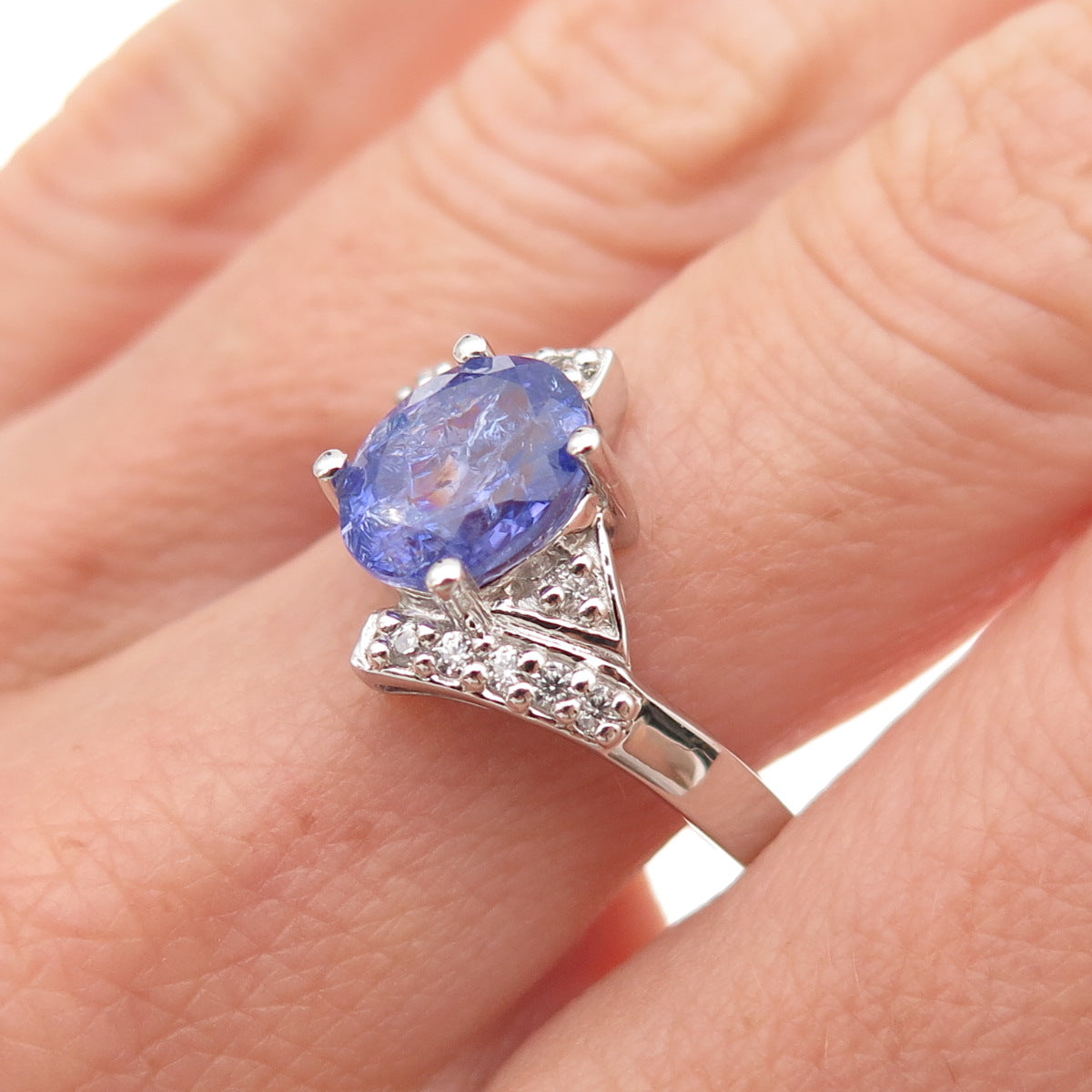 RJ Graziano 925 Sterling Silver Real Tanzanite & White Topaz Ring Size 7.75