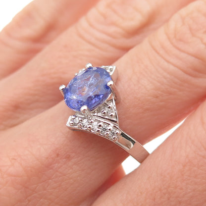 RJ Graziano 925 Sterling Silver Real Tanzanite & White Topaz Ring Size 7.75