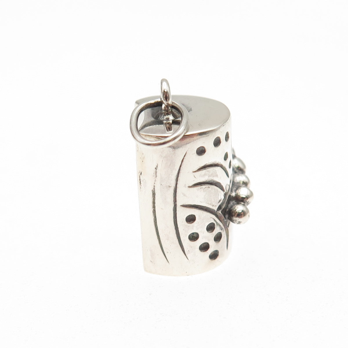 925 Sterling Silver Vintage Modernist Beaded 3D Mini Charm Pendant
