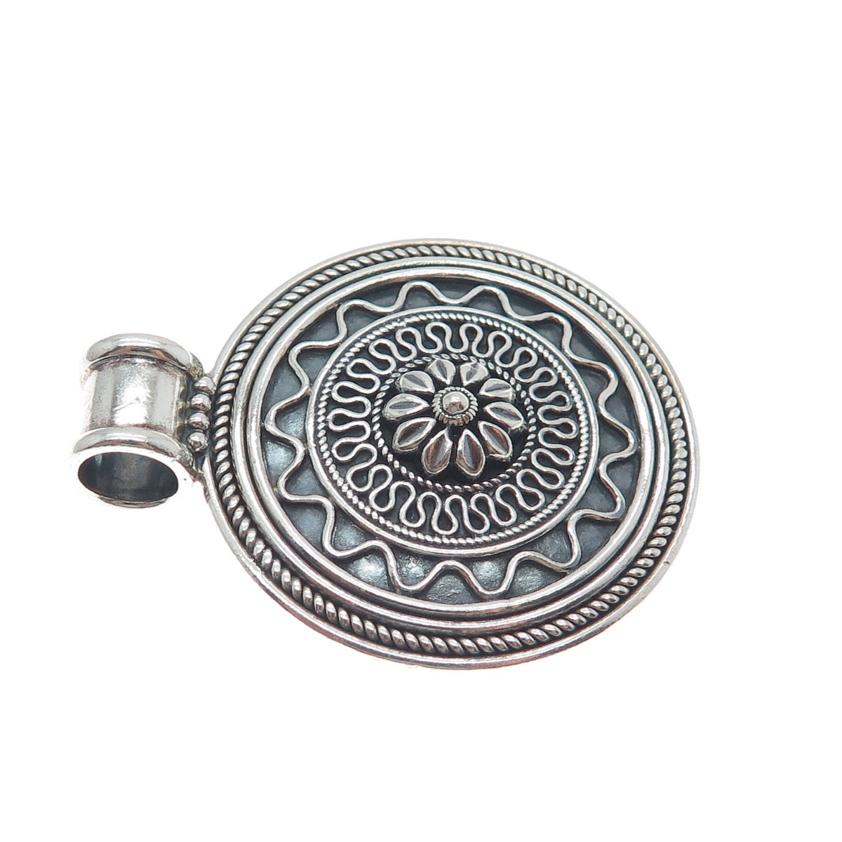 DOUG PAULUS 925 Sterling Silver Vintage Modernist Flower Oxidized Pendant