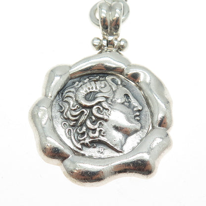 925 Sterling Silver Vintage Alexander The Great Coin Key Chain Ring Holder