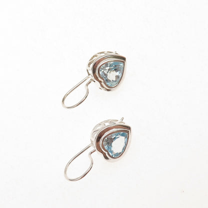 925 Sterling Silver Vintage Real Blue Topaz Heart Earrings