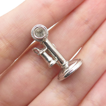 WELLS 925 Sterling Silver Vintage Retro Candlestick Phone Mini 3D Charm Pendant