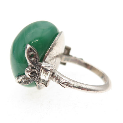925 Sterling Antique Real Agate & Rhinestone Ring Size 2.5 (missing 1 stone)