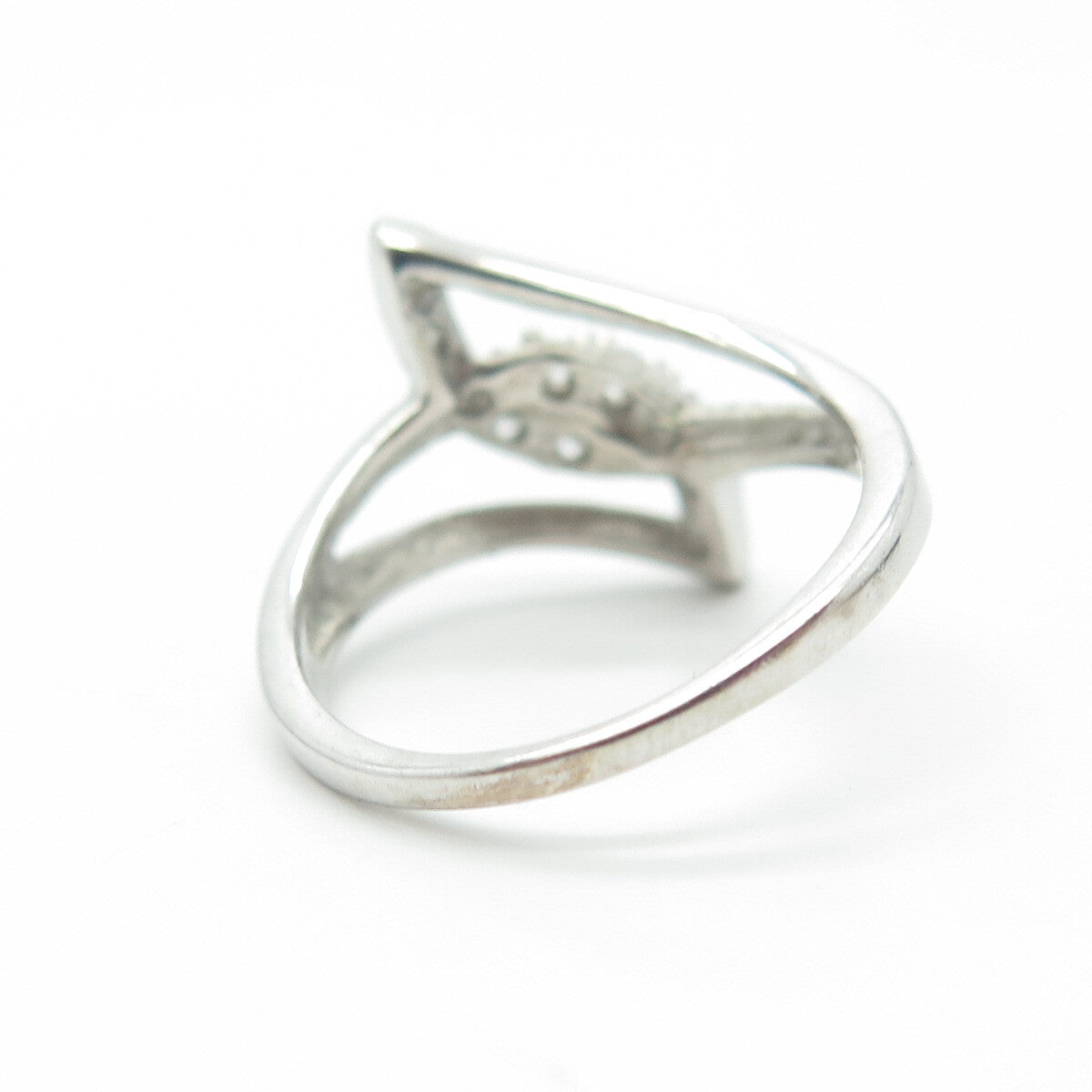 925 Sterling Silver White C Z Modernist Bypass Ring Size 5.75
