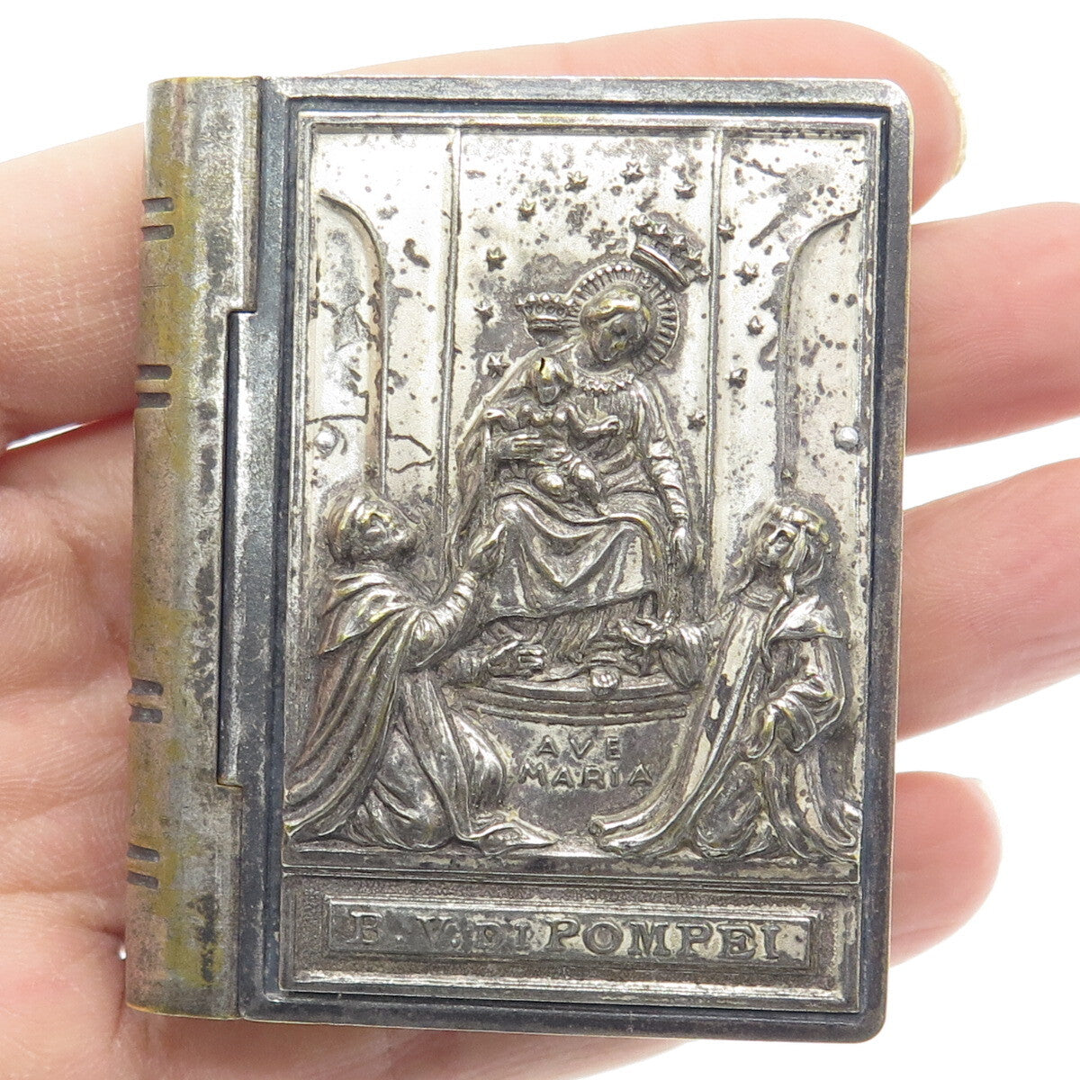 Antique Victorian 2-Tone Ave Maria B.V. Di Pompei Rosary Book Box