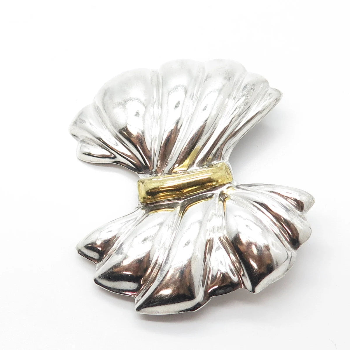 925 Sterling Silver 2-Tone Vintage Mexico Puffy Bow Pin Brooch