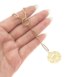 925 Sterling Silver Gold Plated C Z Good Luck Paperclip Chain Necklace 16"