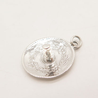 925 Sterling Silver Vintage Floral Plate Charm Pendant