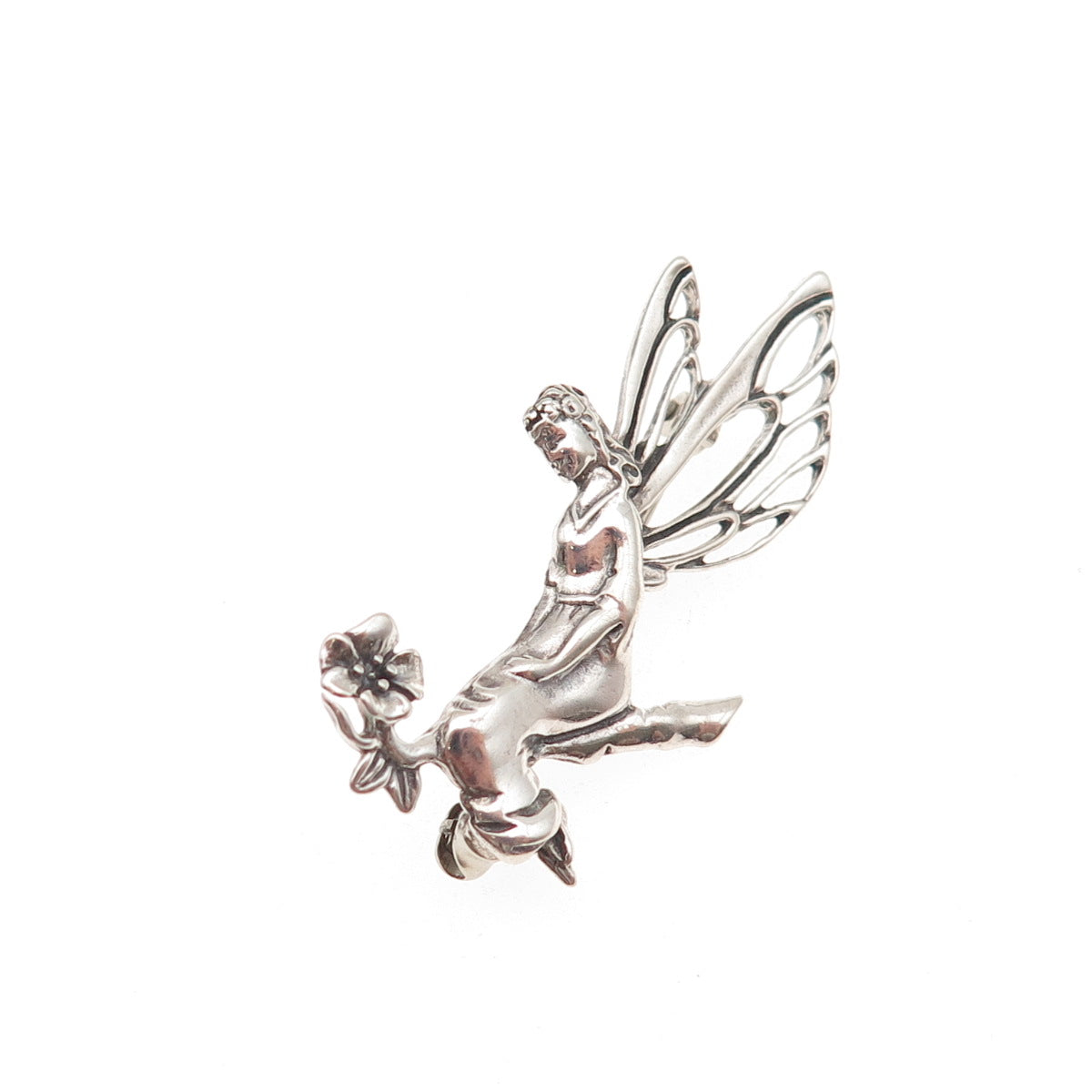Jezlaine 925 Sterling Silver Vintage Fairy Floral Oxidized Pin Brooch