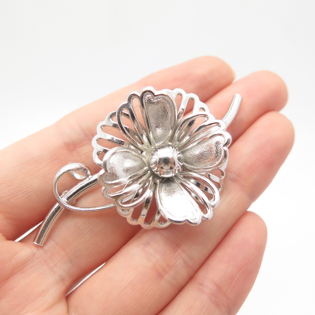 925 Sterling Silver Vintage Forstner Floral Pin Brooch