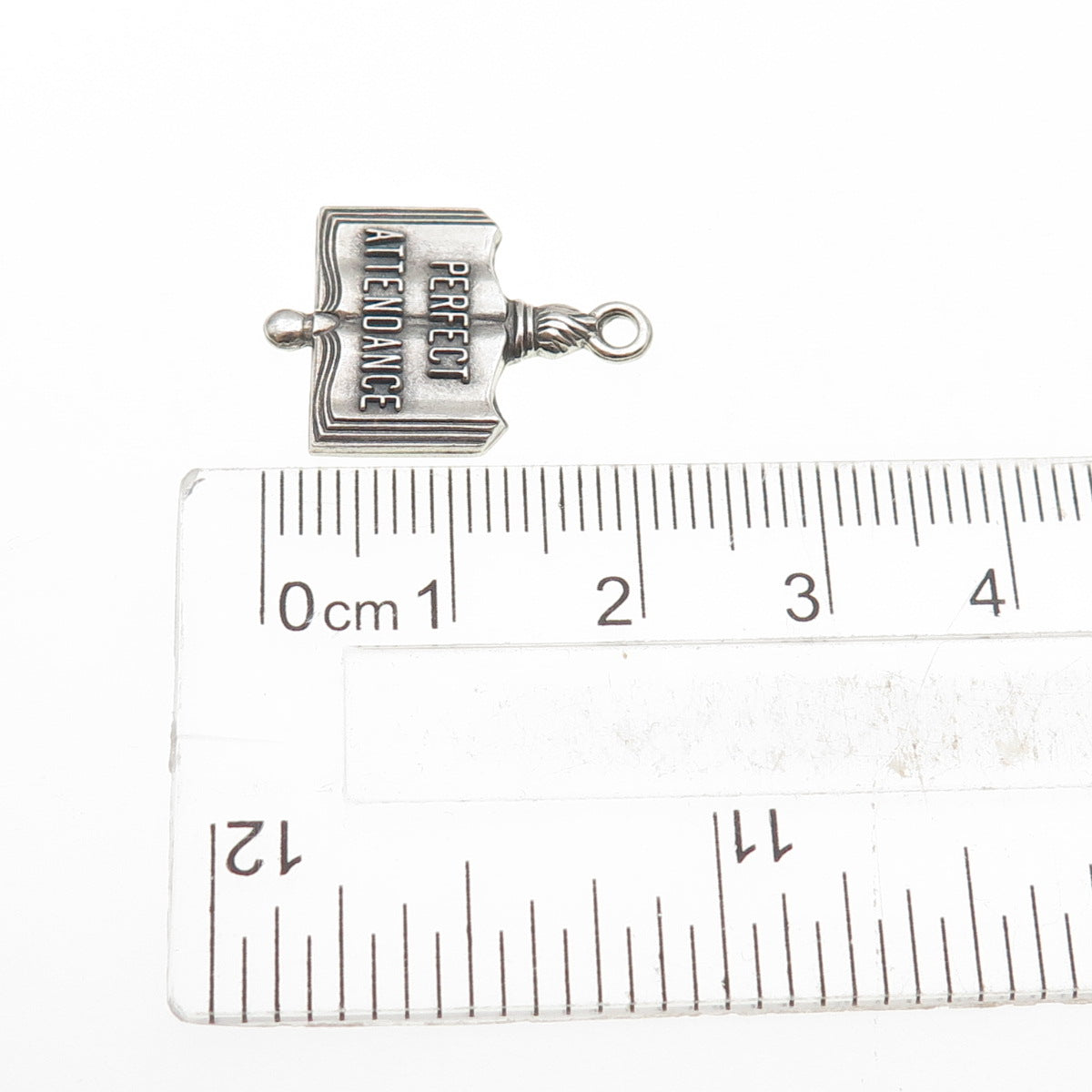 925 Sterling Silver Vintage Perfect Attendance Oxidized Mini Charm Pendant