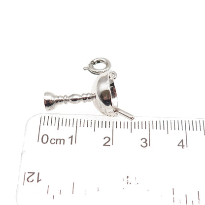 925 Sterling Silver Vintage Cocktail Glass Spring Ring Lock 3D Charm Pendant
