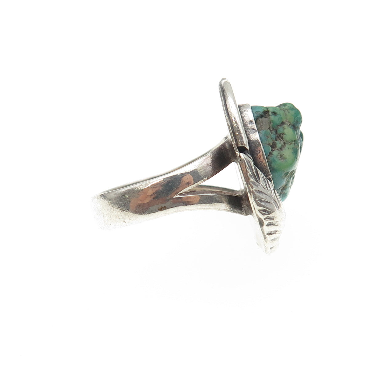 Old Pawn 925 Sterling Silver Vintage Royston Turquoise Feather Ring Size 7.5