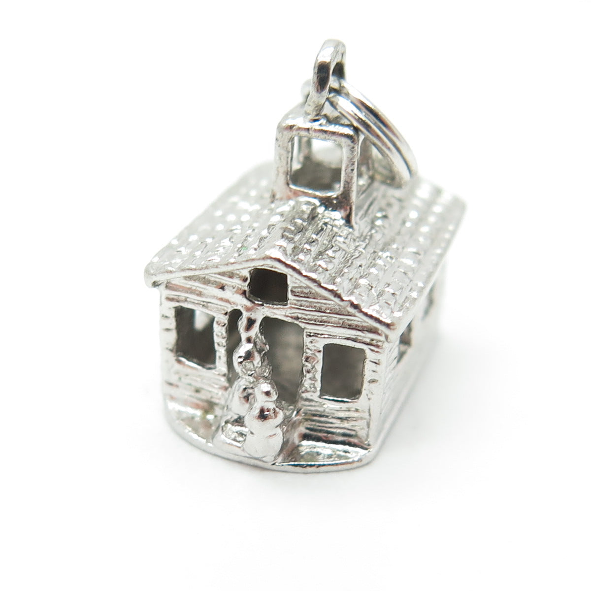 925 Sterling Silver Vintage Cabin Minimalist 3D Charm Pendant