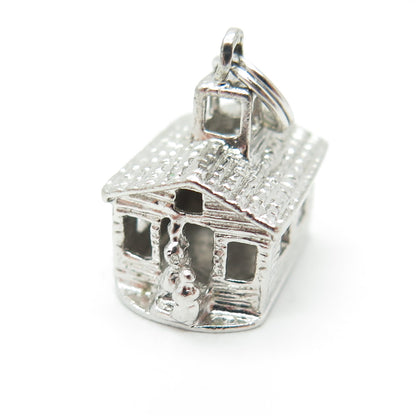 925 Sterling Silver Vintage Cabin Minimalist 3D Charm Pendant