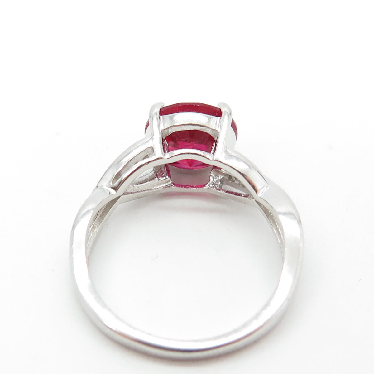 925 Sterling Silver Lab-Created Ruby & White Topaz Ring Size 7.25