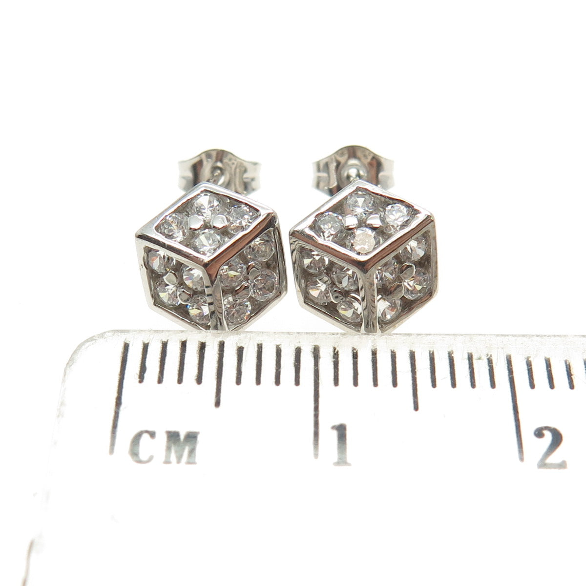 925 Sterling Silver Round-Cut C Z Cube Stud Earrings